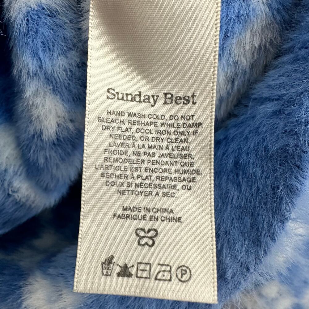 Sunday Best Fuzzy Preppy Argyle V Neck Cropped Cardigan Medium Blue Aritzia - Picture 5 of 6